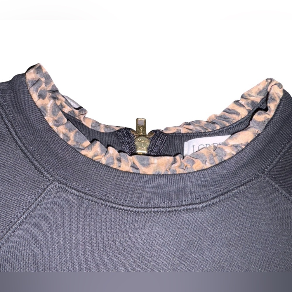 J.Crew Black Crewneck Sweatshirt Leopard Trim 100% Cotton Size M Basics Cozy - Picture 3 of 9
